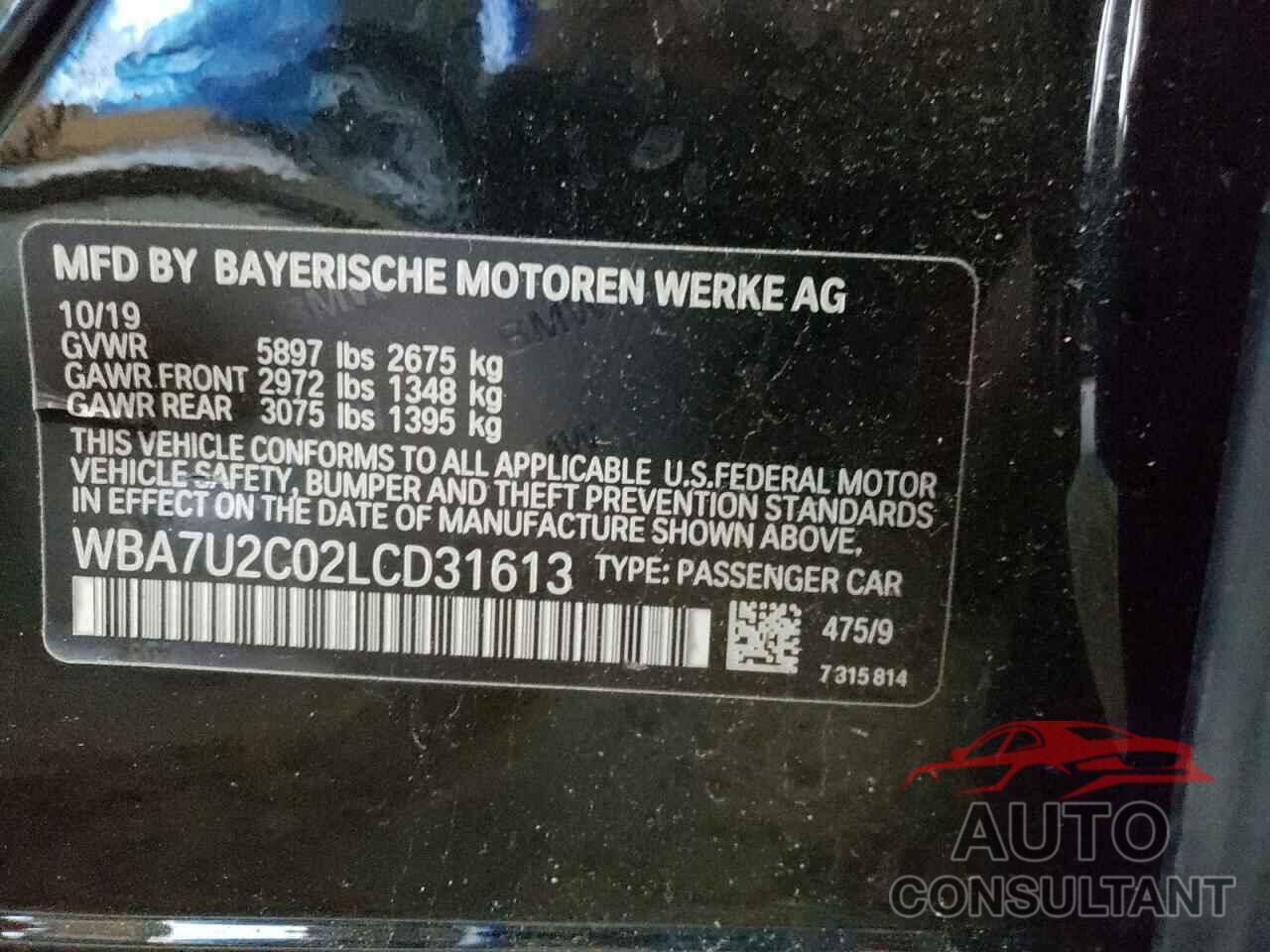 BMW 7 SERIES 2020 - WBA7U2C02LCD31613