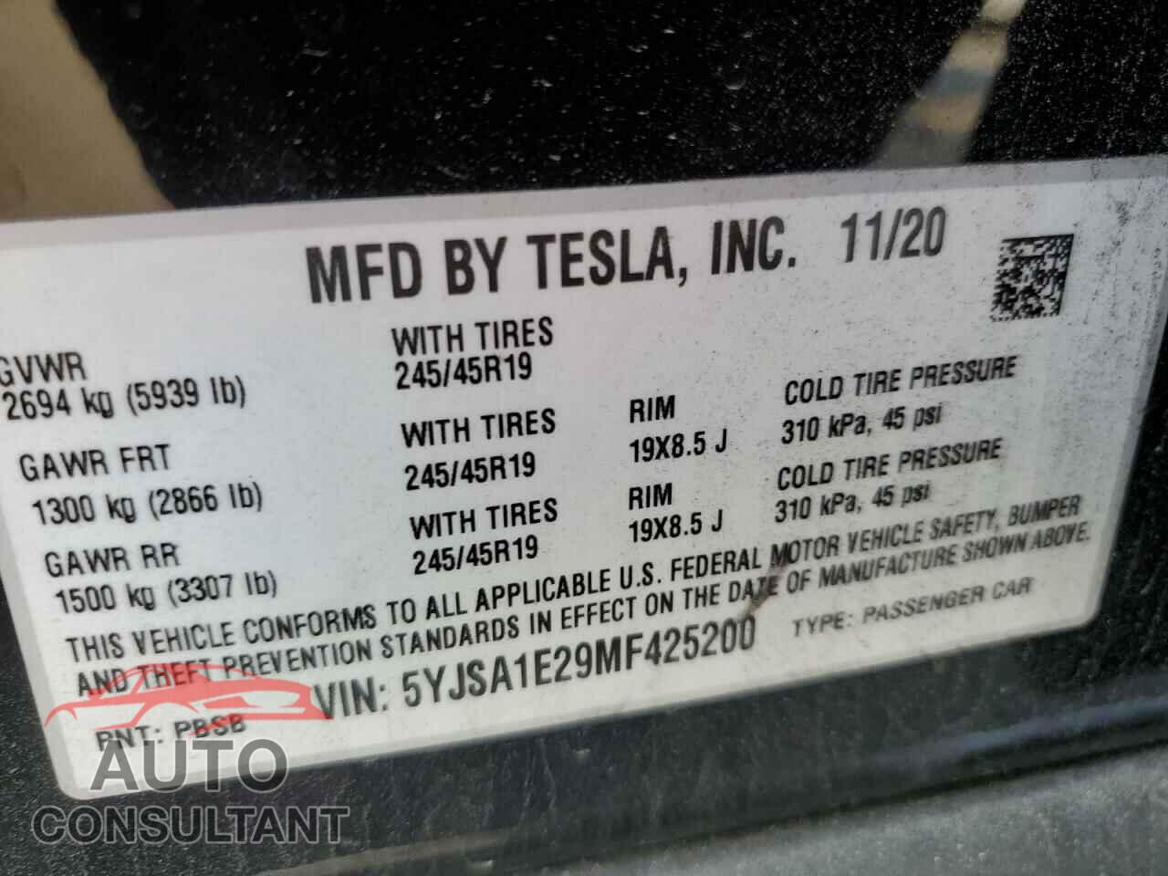 TESLA MODEL S 2021 - 5YJSA1E29MF425200