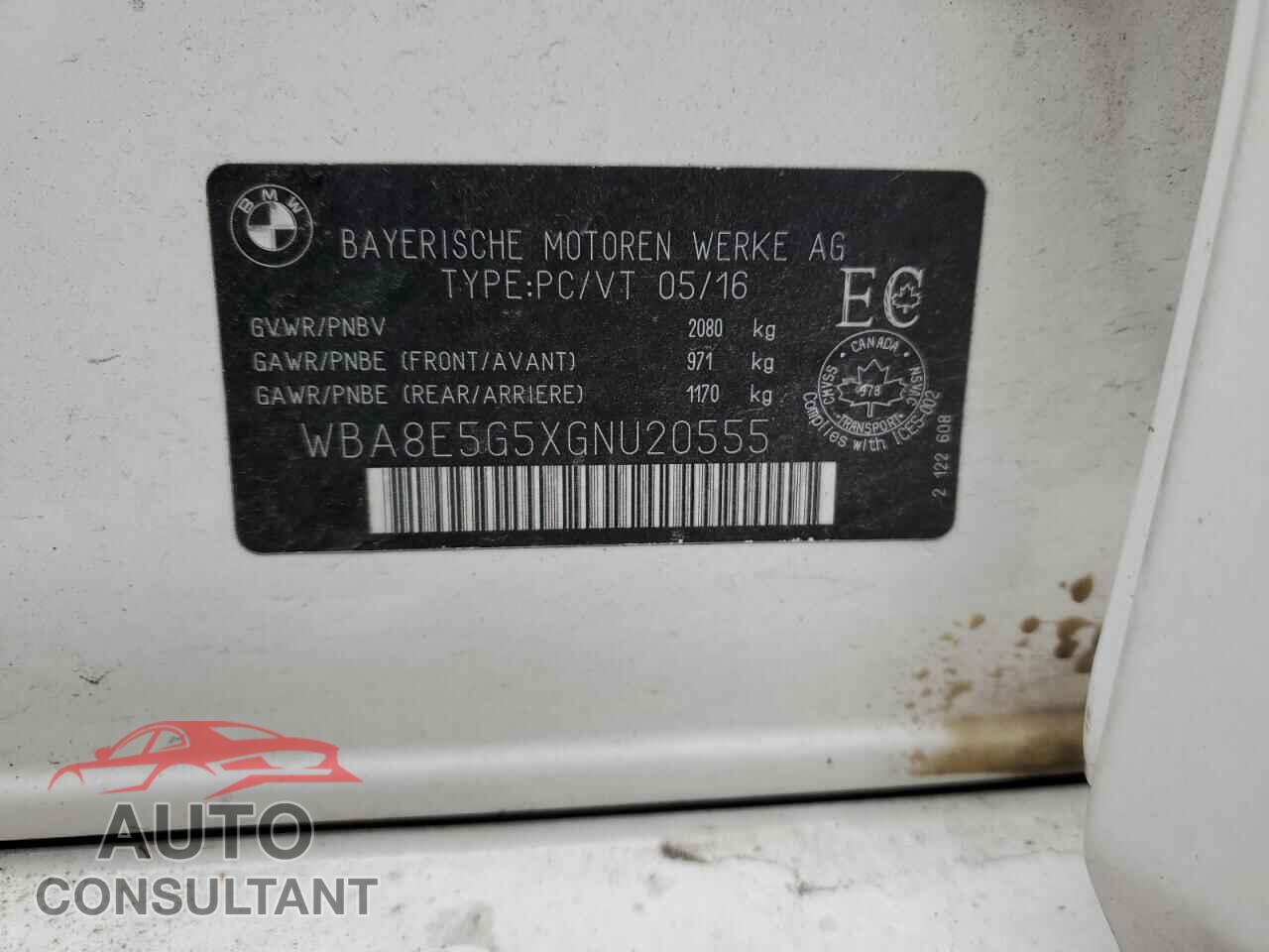 BMW 3 SERIES 2016 - WBA8E5G5XGNU20555