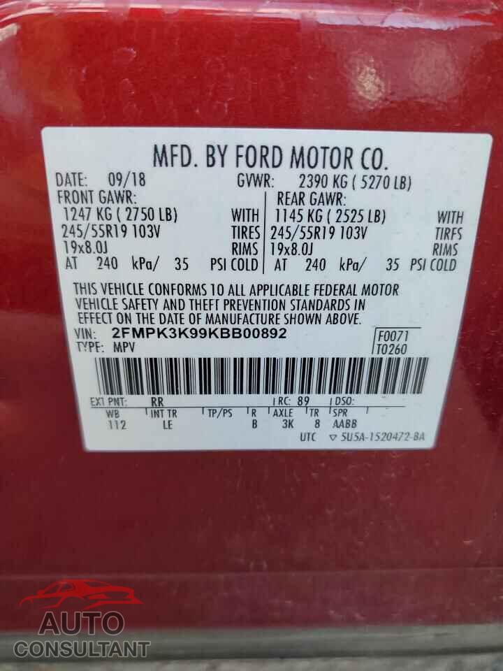 FORD EDGE 2019 - 2FMPK3K99KBB00892
