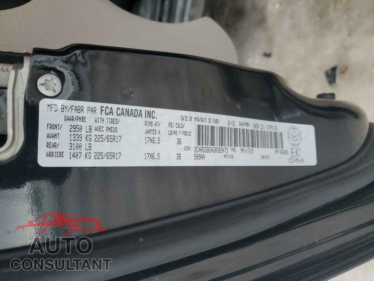 DODGE CARAVAN 2016 - 2C4RDGBG4GR365473