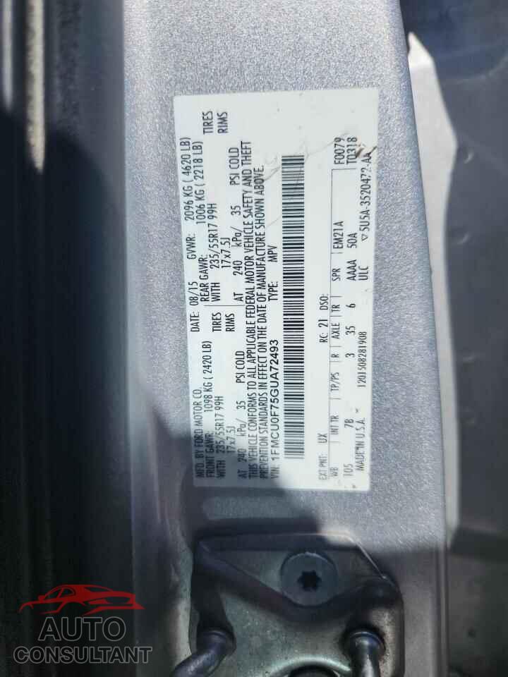 FORD ESCAPE 2016 - 1FMCU0F75GUA72493