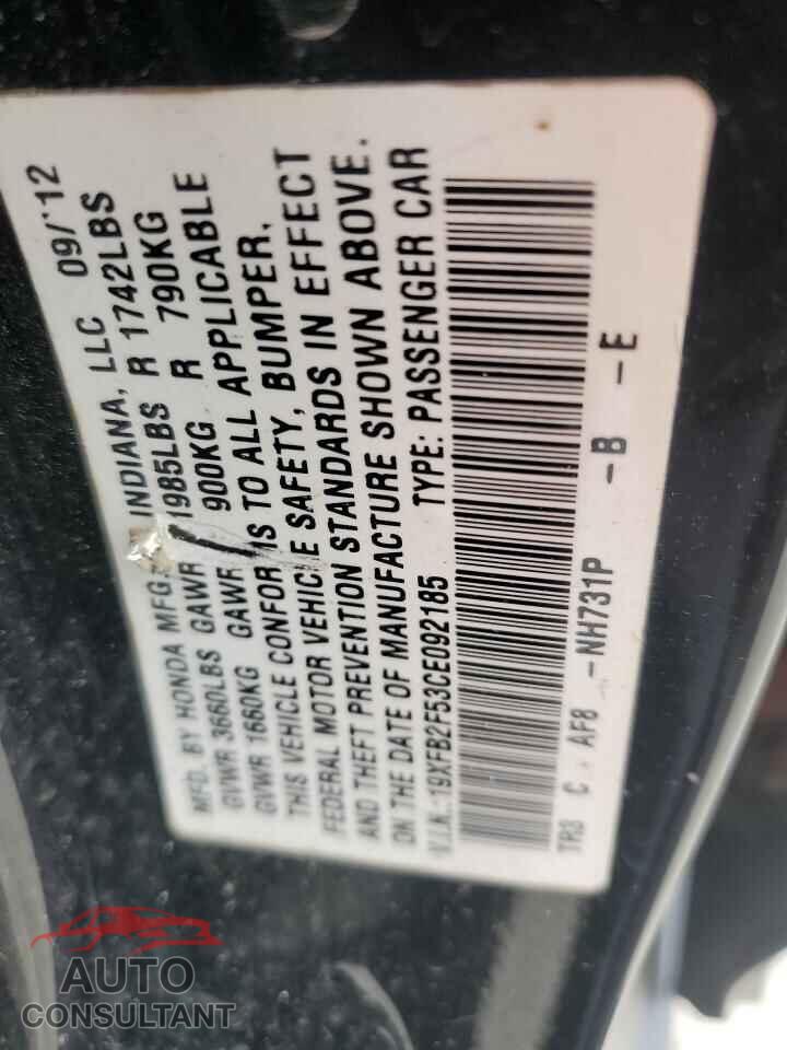HONDA CIVIC 2012 - 19XFB2F53CE092185