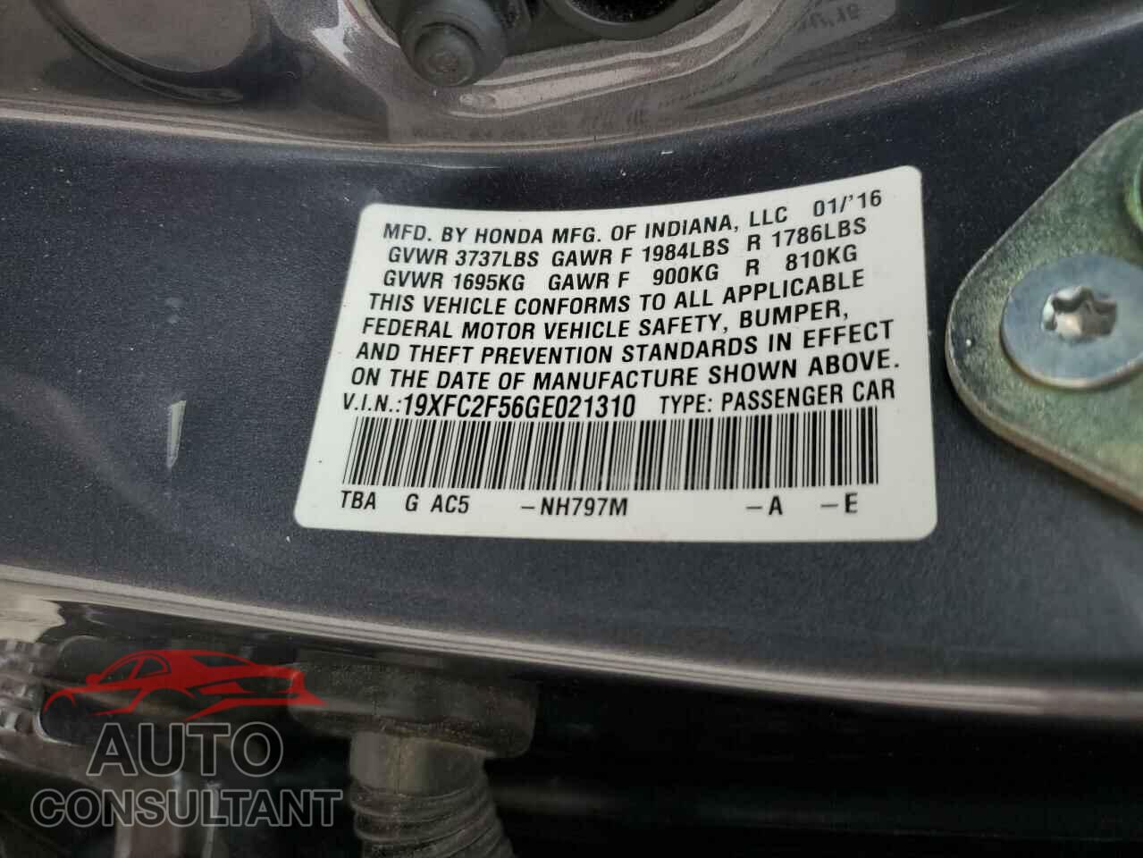 HONDA CIVIC 2016 - 19XFC2F56GE021310