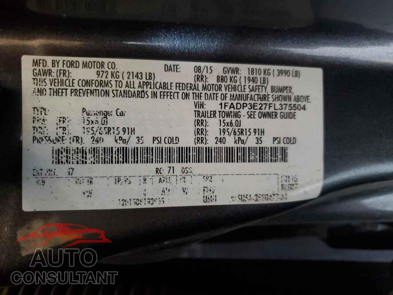 FORD FOCUS 2015 - 1FADP3E27FL375504