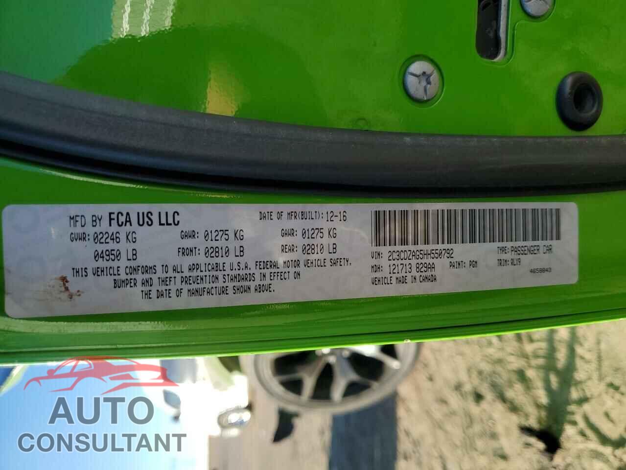 DODGE CHALLENGER 2017 - 2C3CDZAG5HH550792