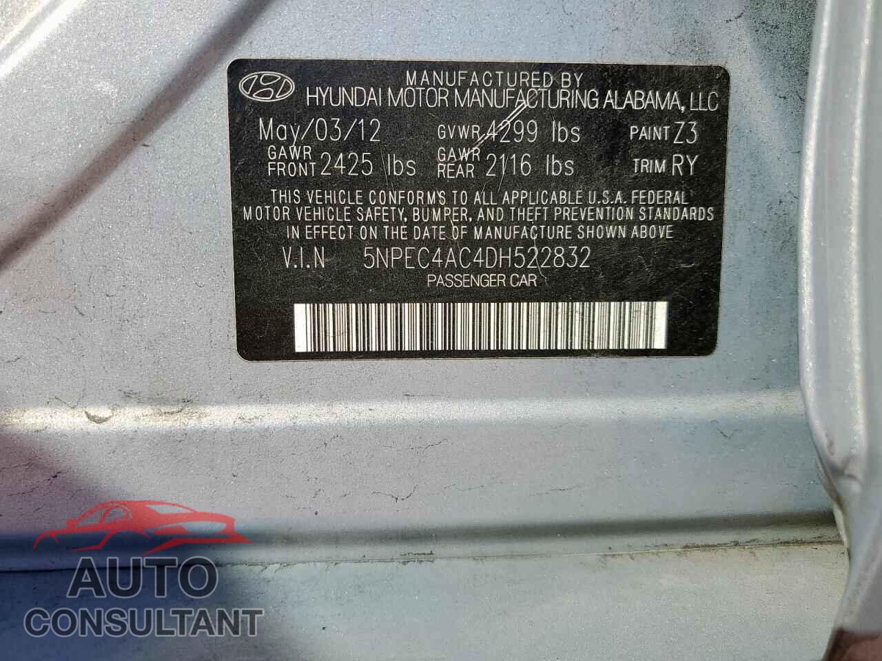 HYUNDAI SONATA 2013 - 5NPEC4AC4DH522832