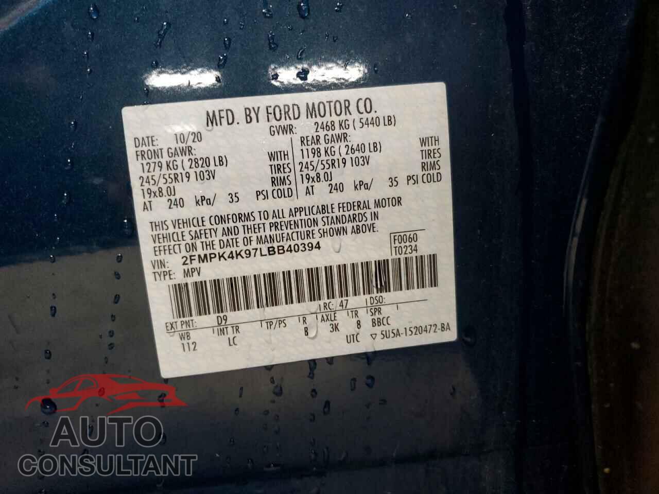 FORD EDGE 2020 - 2FMPK4K97LBB40394
