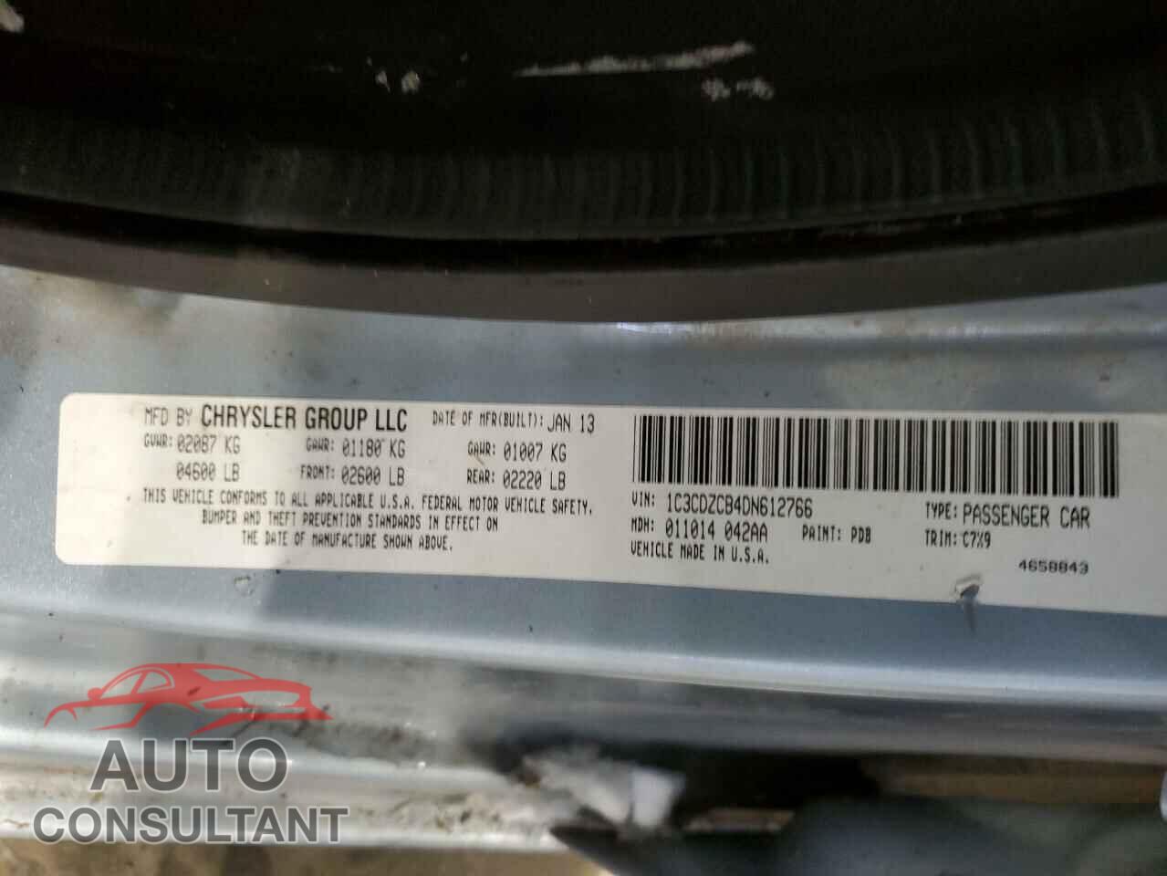 DODGE AVENGER 2013 - 1C3CDZCB4DN612766
