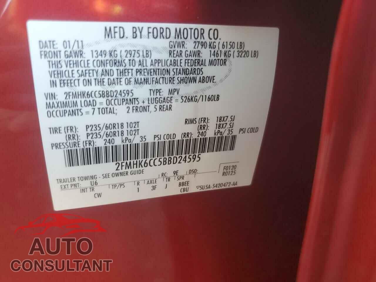FORD FLEX 2011 - 2FMHK6CC5BBD24595