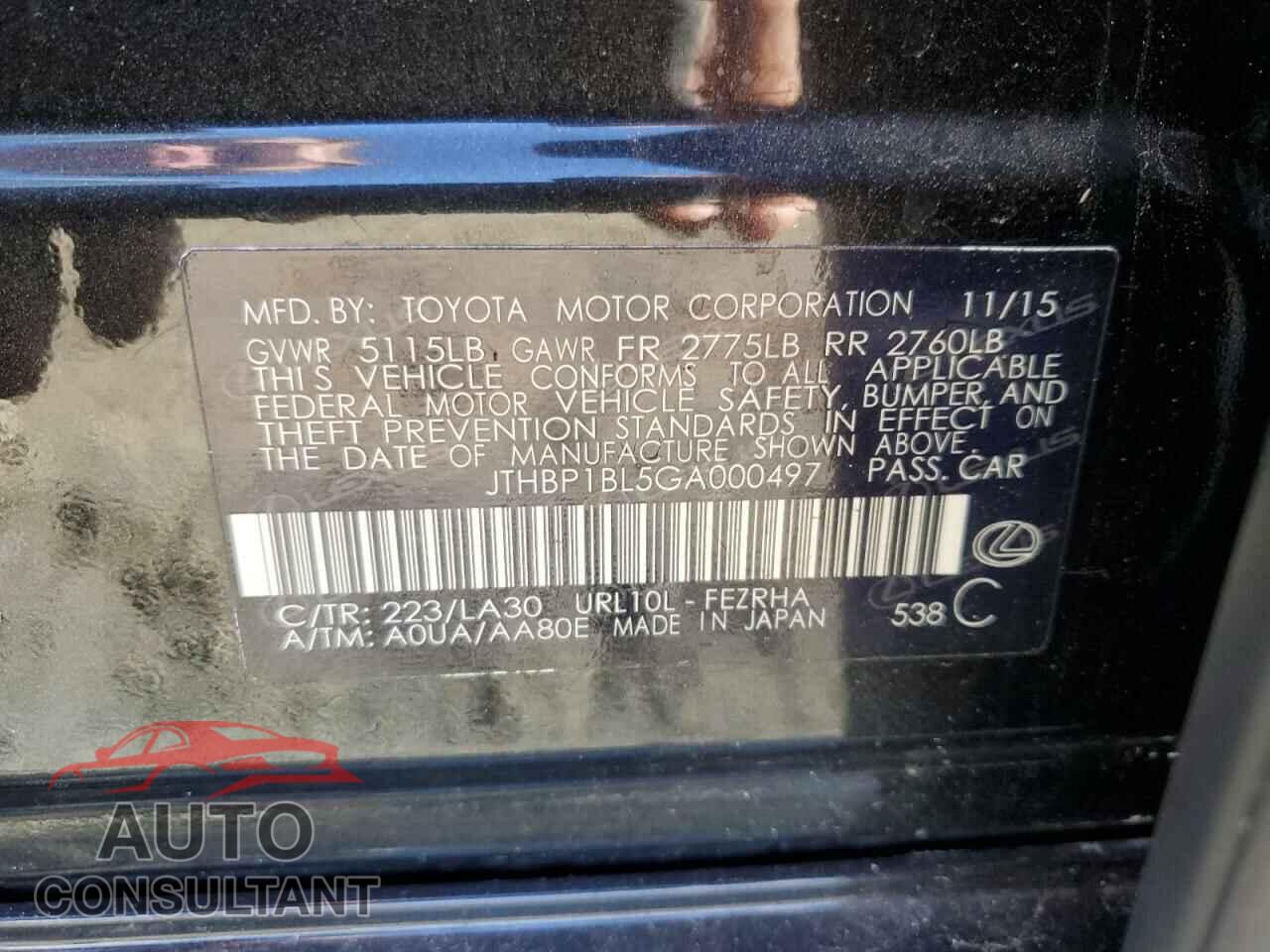 LEXUS GS-F 2016 - JTHBP1BL5GA000497