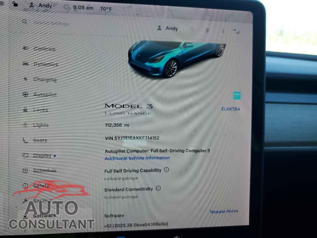 TESLA MODEL 3 2019 - 5YJ3E1EAXKF314152