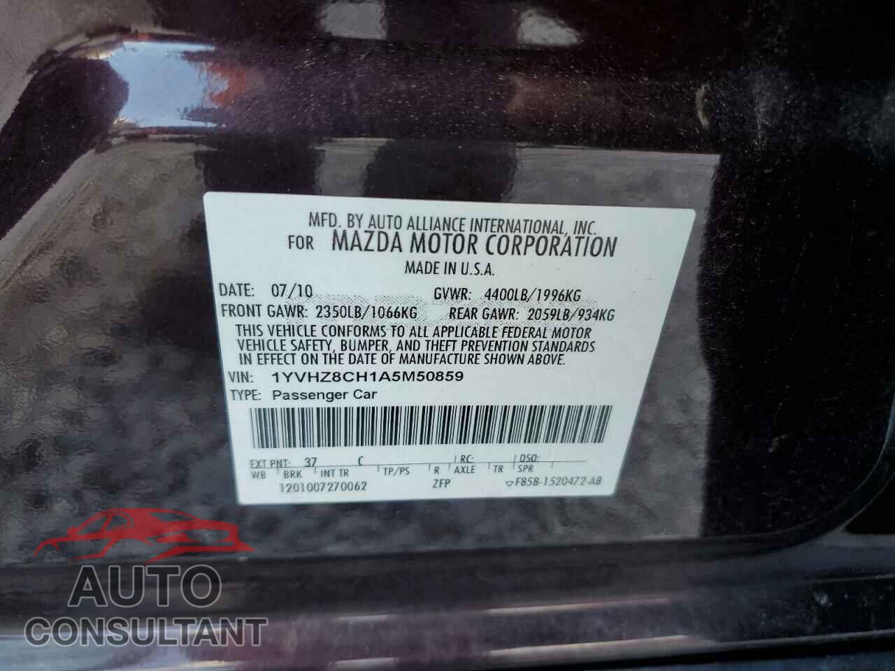 MAZDA 6 2010 - 1YVHZ8CH1A5M50859