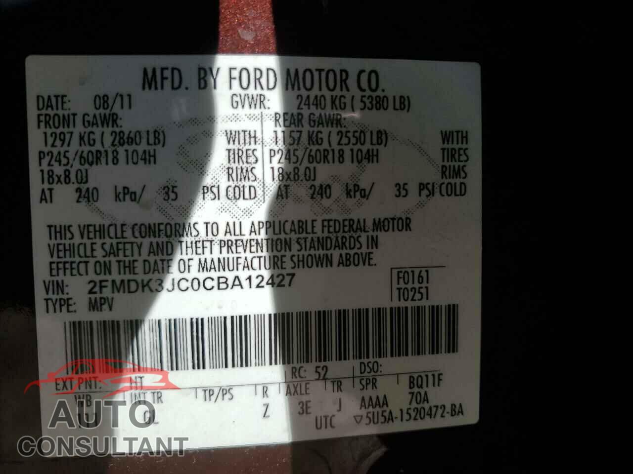 FORD EDGE 2012 - 2FMDK3JC0CBA12427