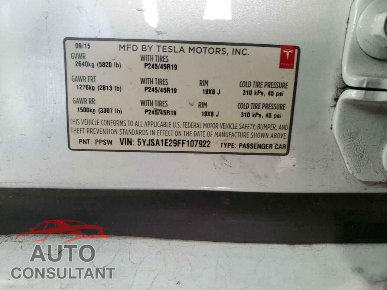 TESLA MODEL S 2015 - 5YJSA1E29FF107922