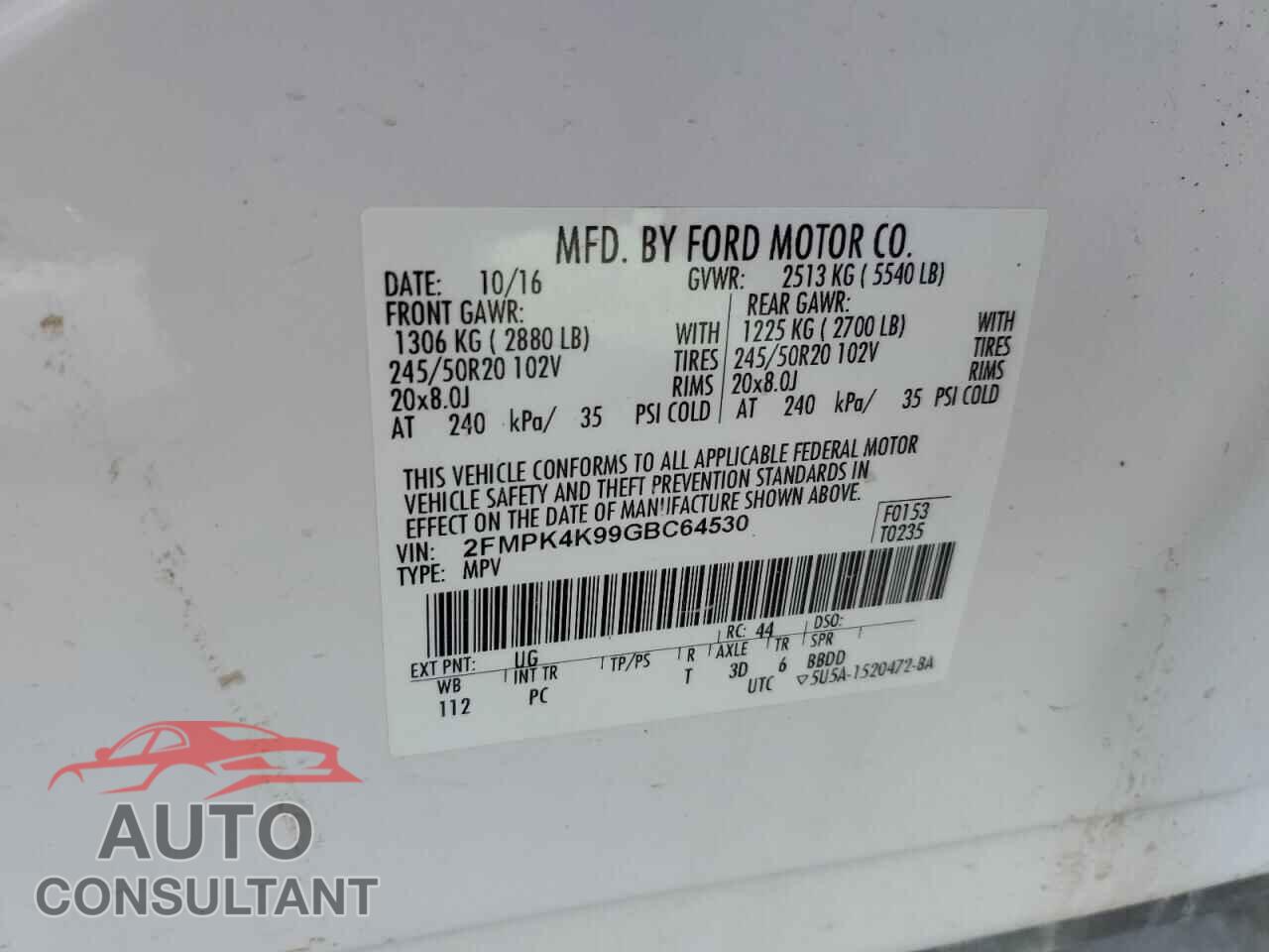 FORD EDGE 2016 - 2FMPK4K99GBC64530