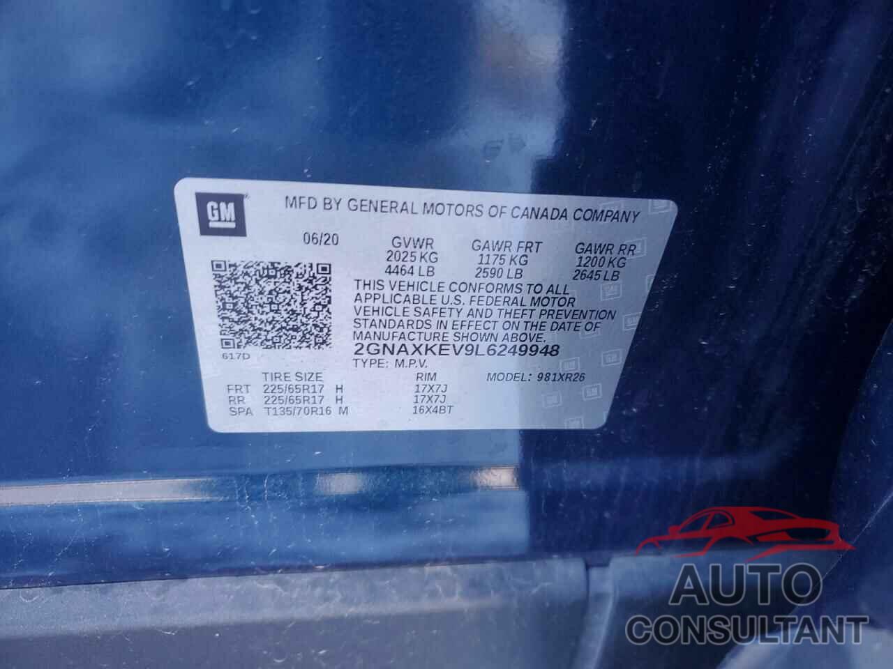 CHEVROLET EQUINOX 2020 - 2GNAXKEV9L6249948