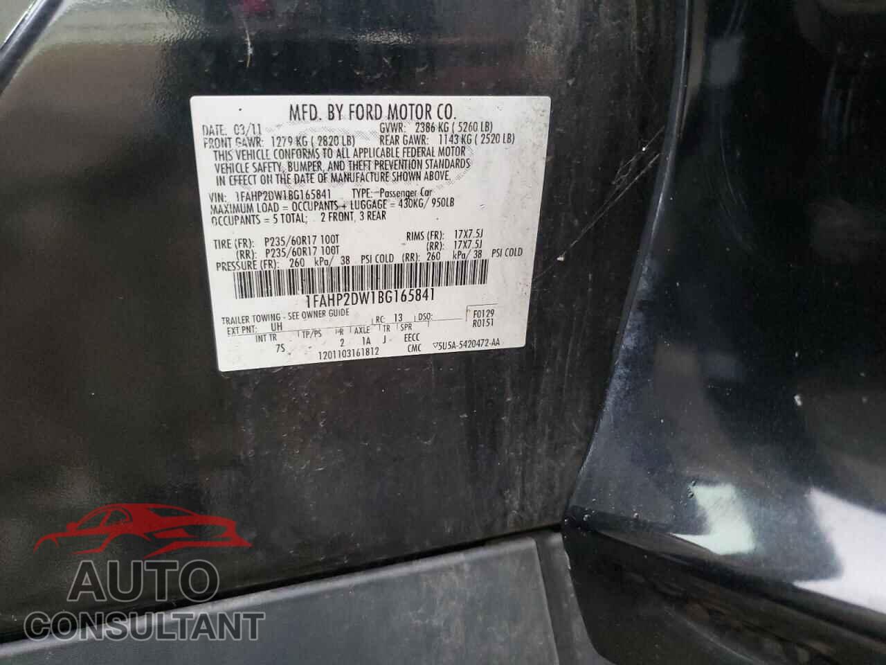 FORD TAURUS 2011 - 1FAHP2DW1BG165841