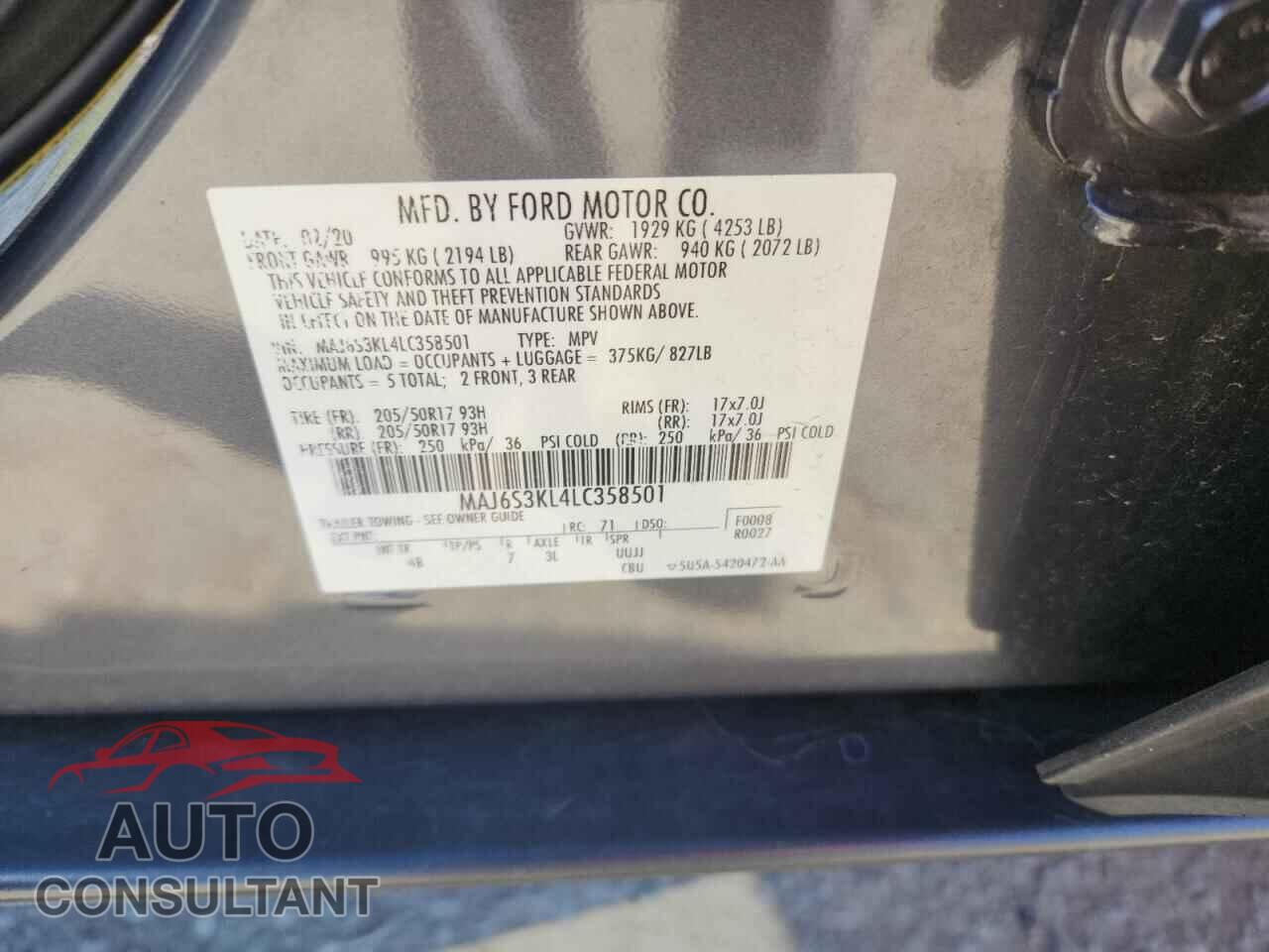 FORD ECOSPORT 2020 - MAJ6S3KL4LC358501