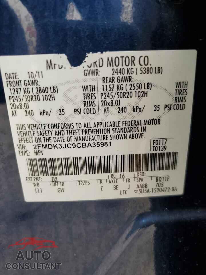 FORD EDGE 2012 - 2FMDK3JC9CBA35981