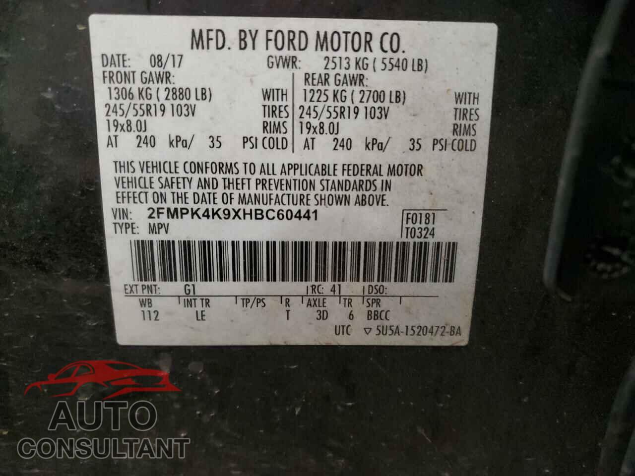 FORD EDGE 2017 - 2FMPK4K9XHBC60441