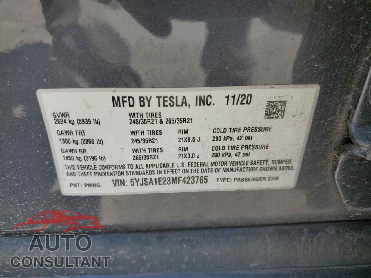 TESLA MODEL S 2021 - 5YJSA1E23MF423765