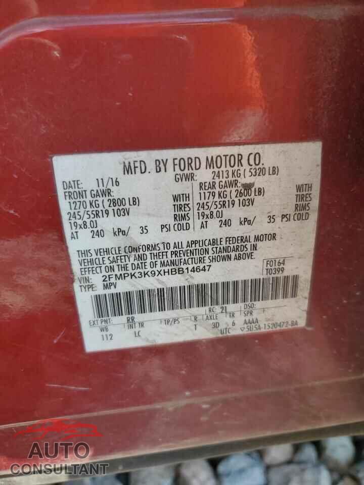 FORD EDGE 2017 - 2FMPK3K9XHBB14647