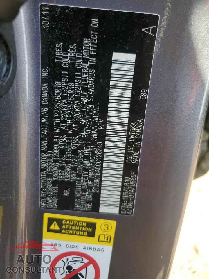 LEXUS RX350 2012 - 2T2BK1BA0CC126749