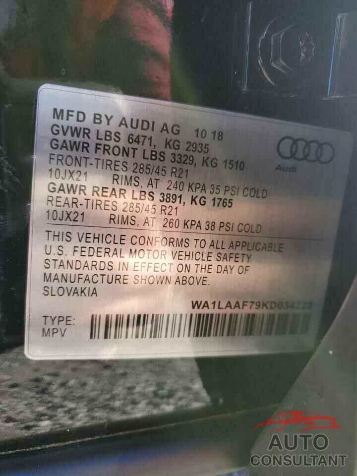 AUDI Q7 2019 - WA1VAAF78KD037977