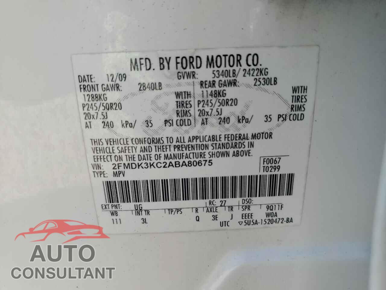 FORD EDGE 2010 - 2FMDK3KC2ABA80675