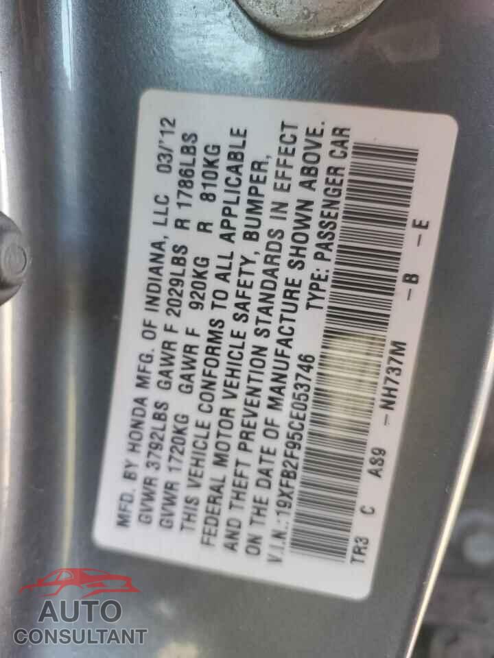 HONDA CIVIC 2012 - 19XFB2F95CE053746