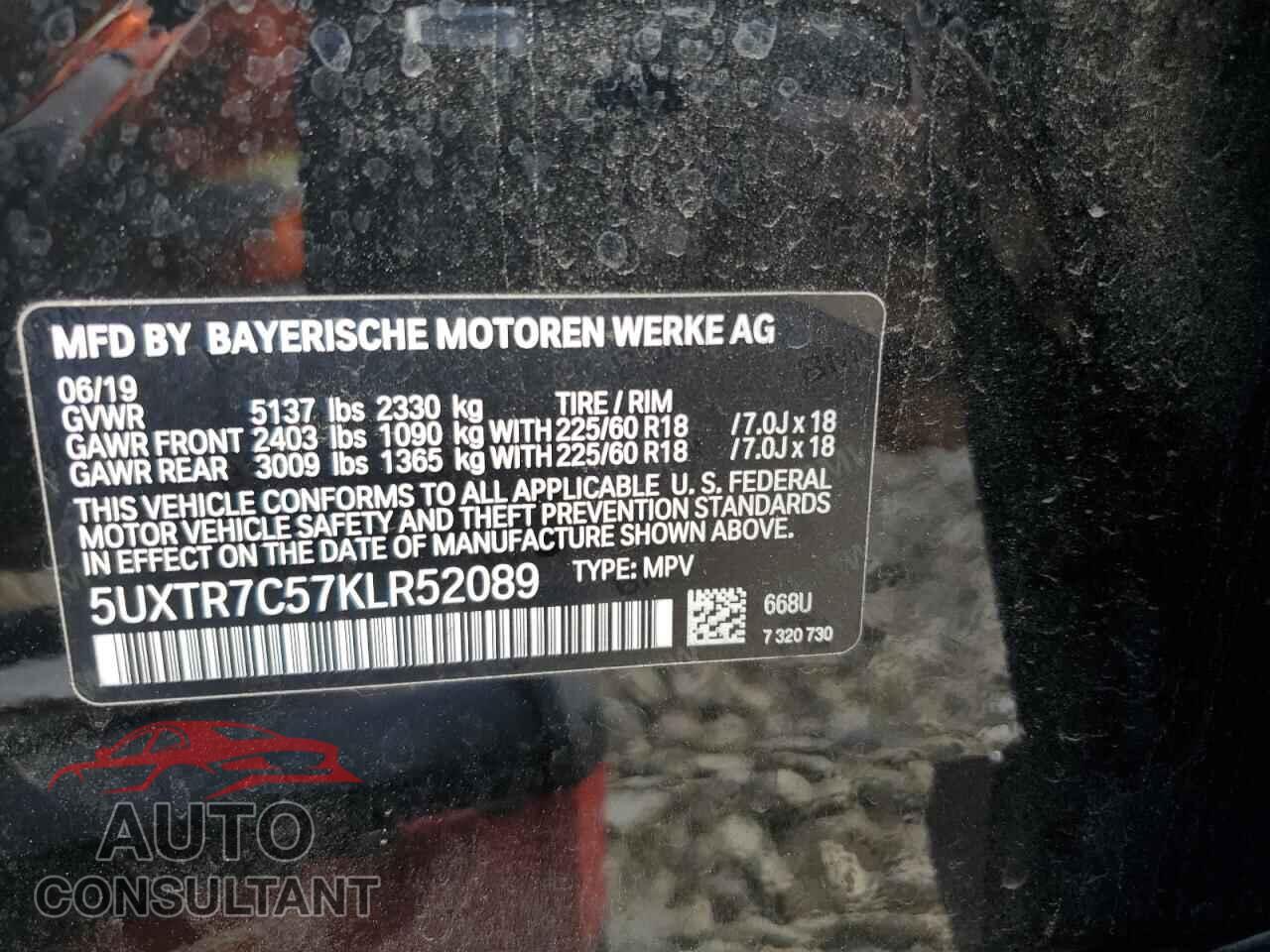 BMW X3 2019 - 5UXTR7C57KLR52089