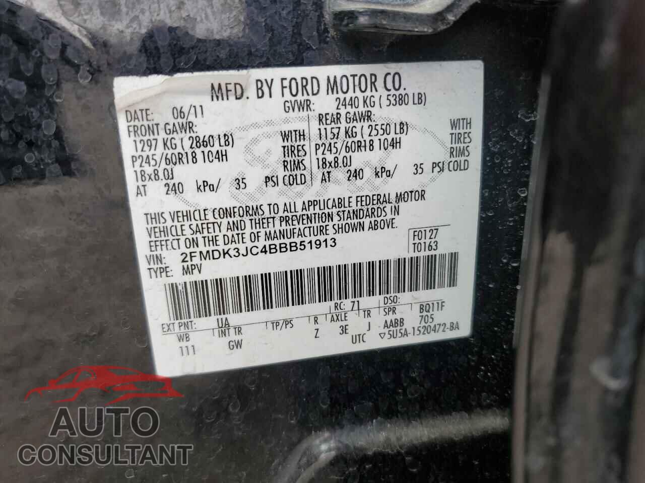 FORD EDGE 2011 - 2FMDK3JC4BBB51913