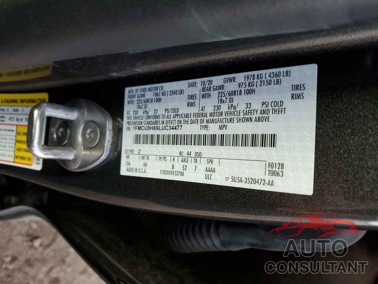 FORD ESCAPE 2020 - 1FMCU0H69LUC34477