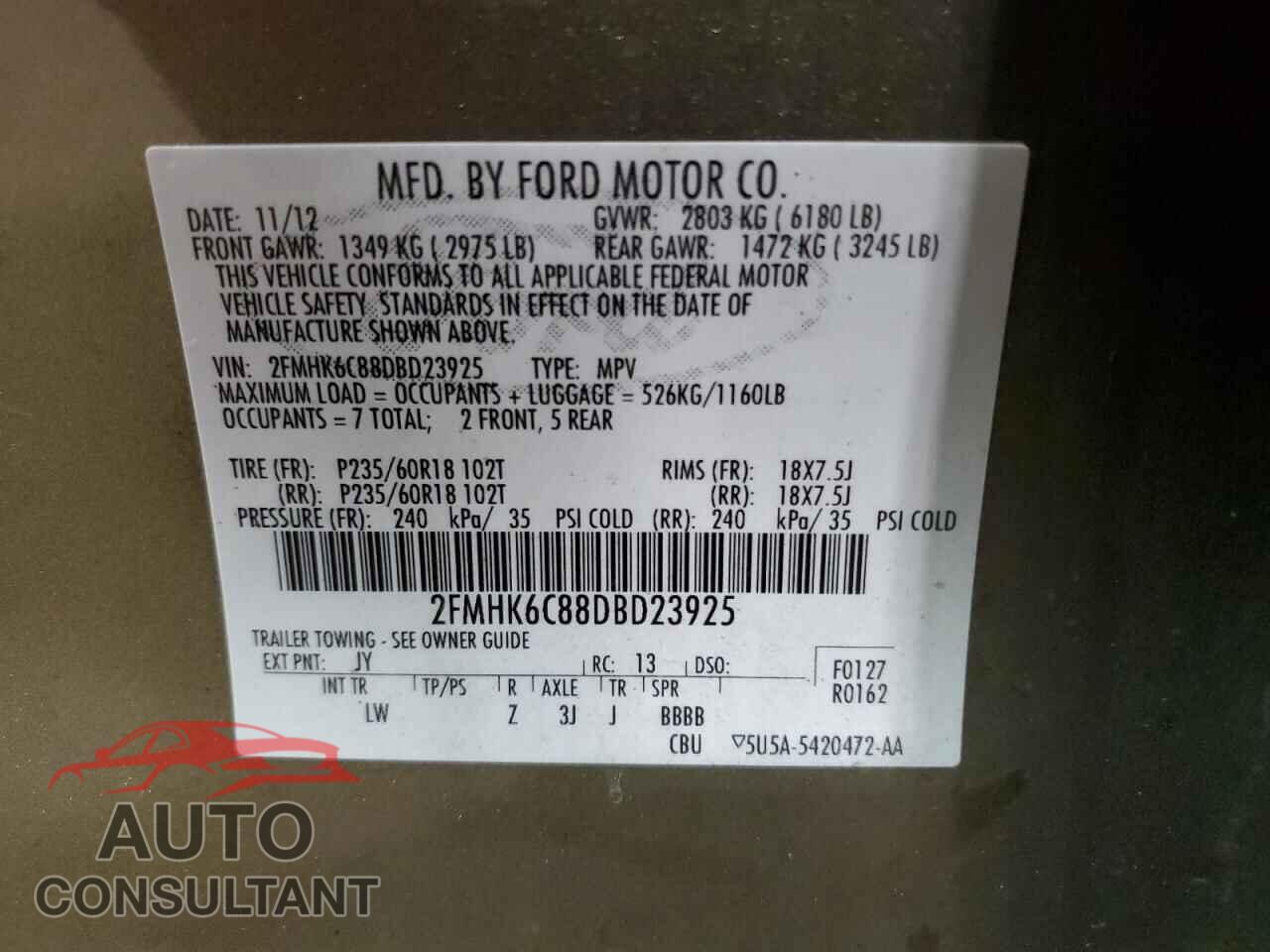 FORD FLEX 2013 - 2FMHK6C88DBD23925