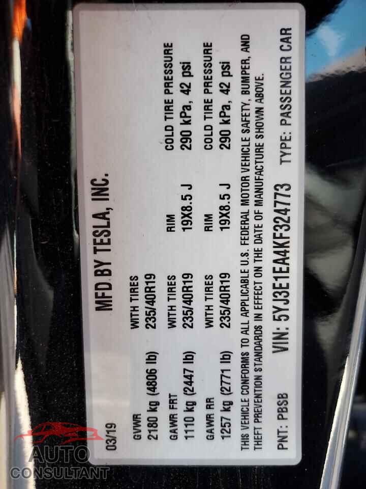 TESLA MODEL 3 2019 - 5YJ3E1EA4KF324773