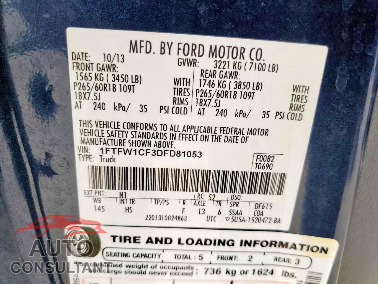 FORD F-150 2013 - 1FTFW1CF3DFD81053