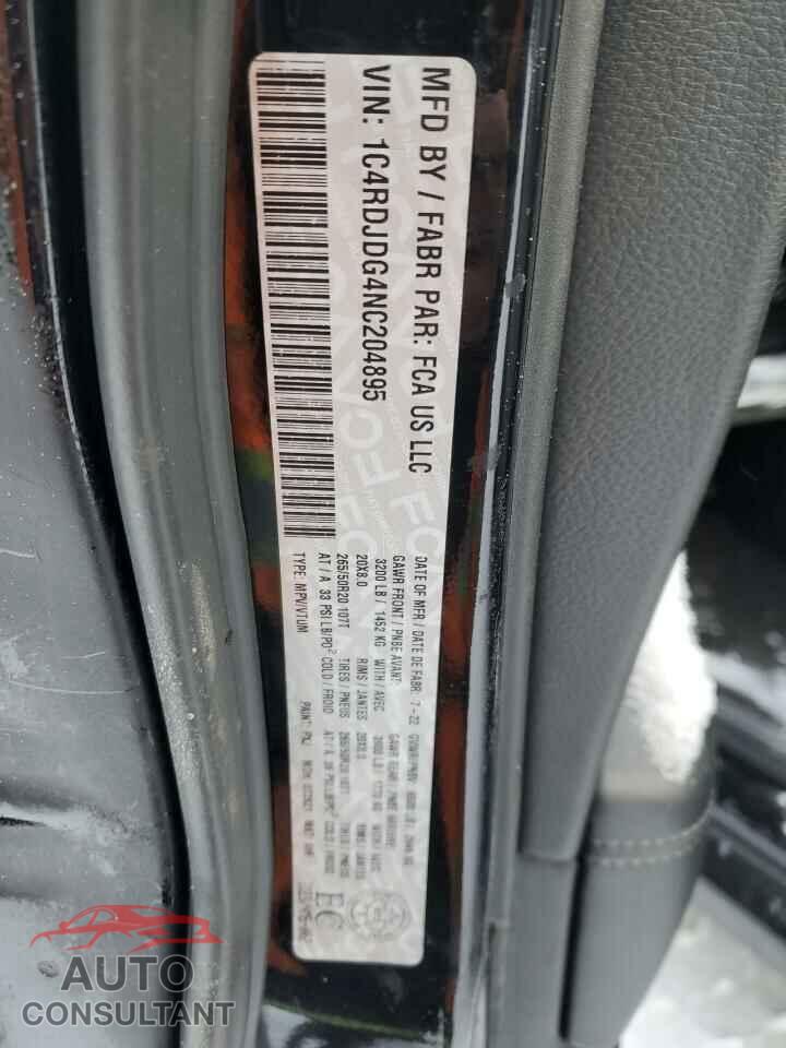 DODGE DURANGO 2022 - 1C4RDJDG4NC204895