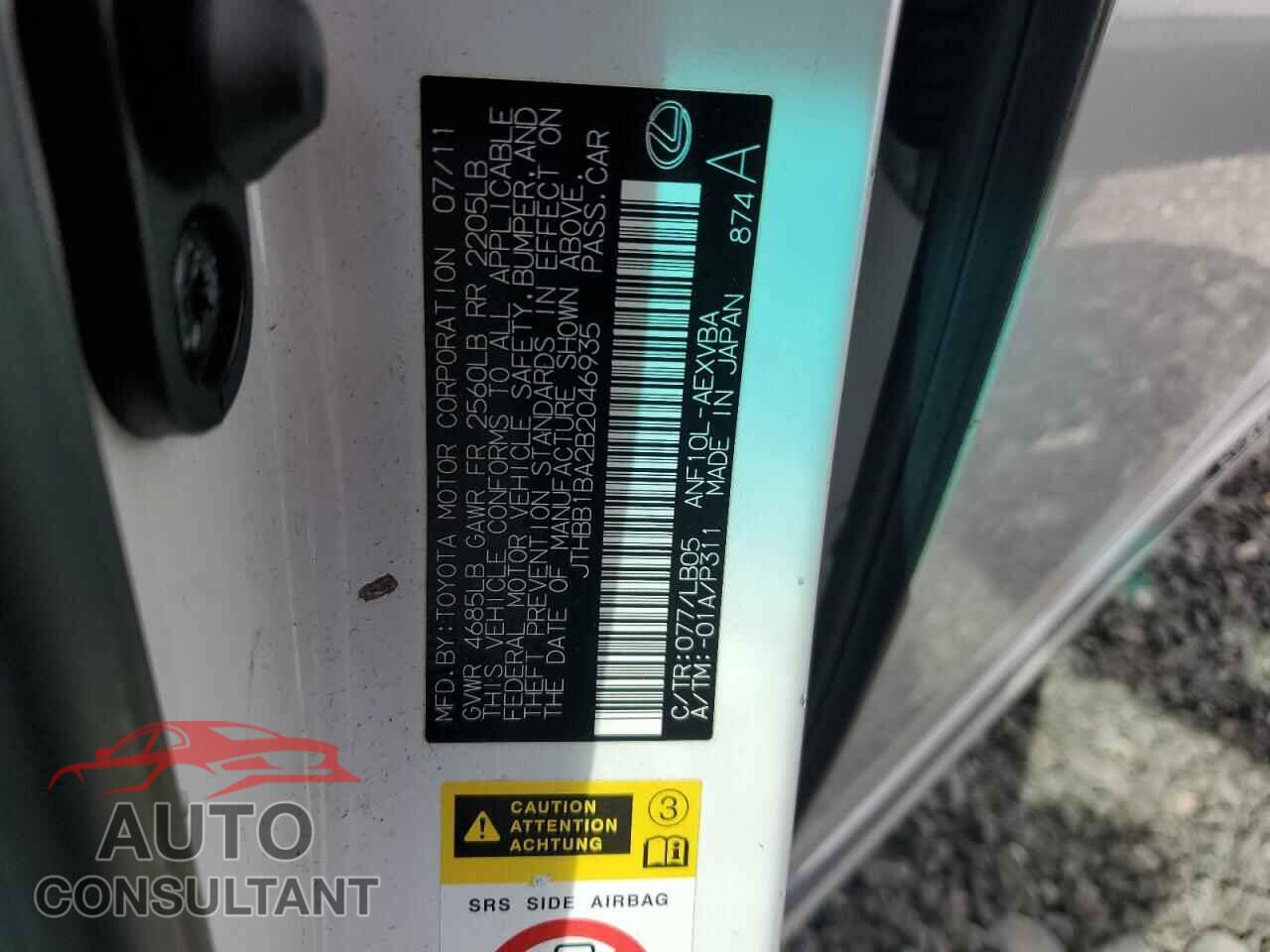 LEXUS HS 2011 - JTHBB1BA2B2046935
