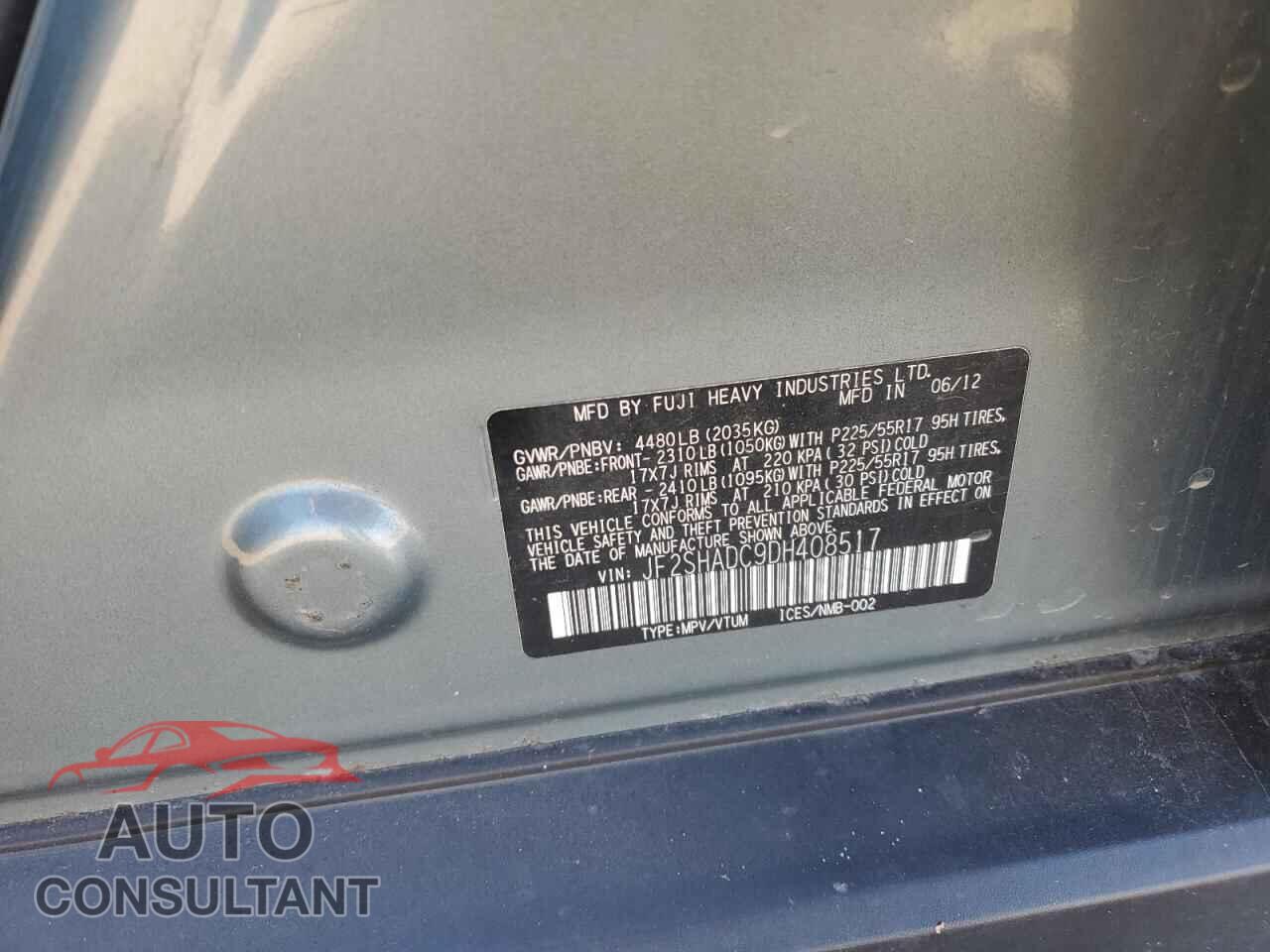 SUBARU FORESTER 2013 - JF2SHADC9DH408517