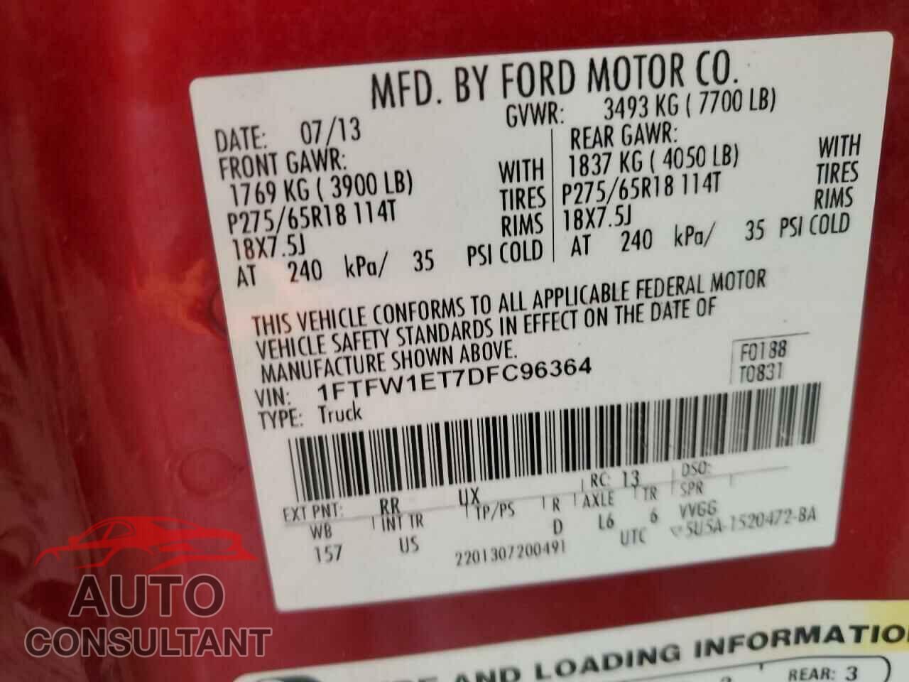 FORD F-150 2013 - 1FTFW1ET7DFC96364