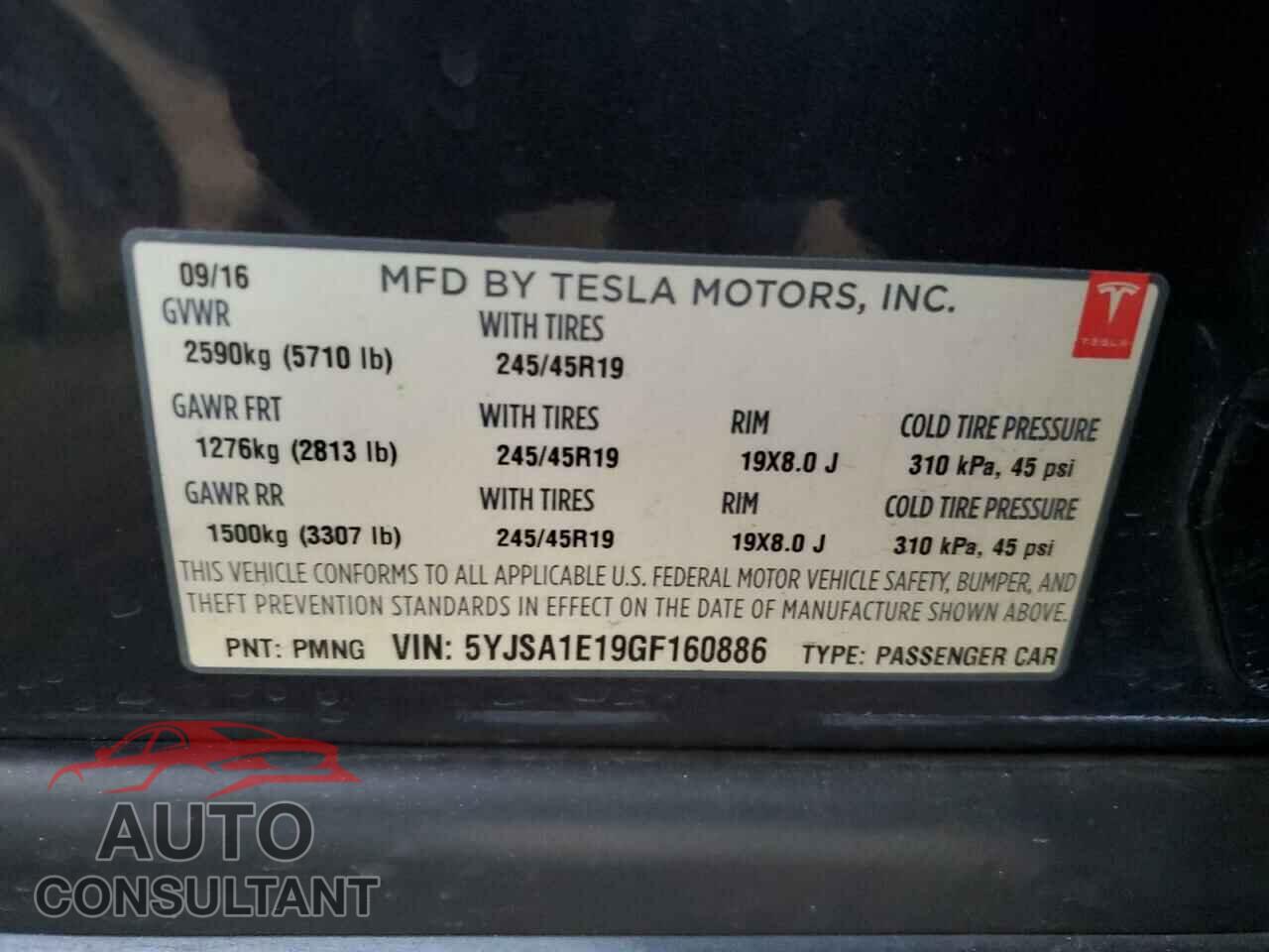 TESLA MODEL S 2016 - 5YJSA1E19GF160886