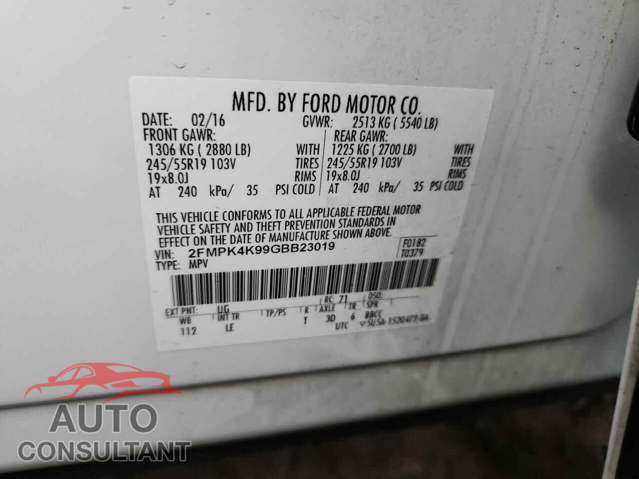 FORD EDGE 2016 - 2FMPK4K99GBB23019