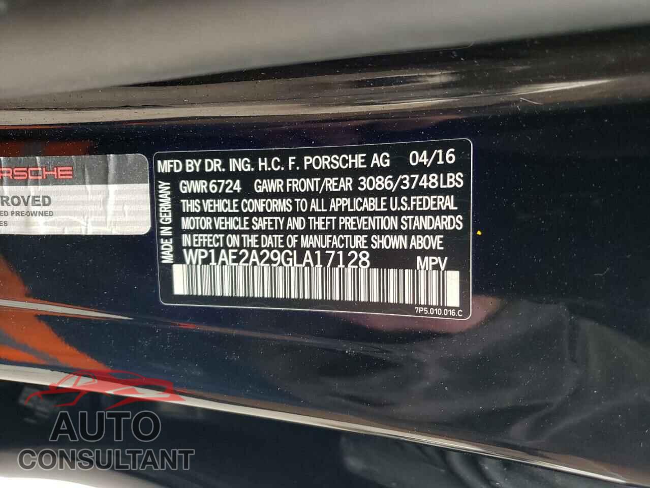 PORSCHE CAYENNE 2016 - WP1AE2A29GLA17128