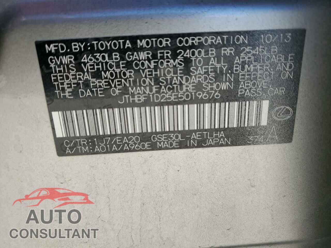 LEXUS IS 2014 - JTHBF1D25E5019676