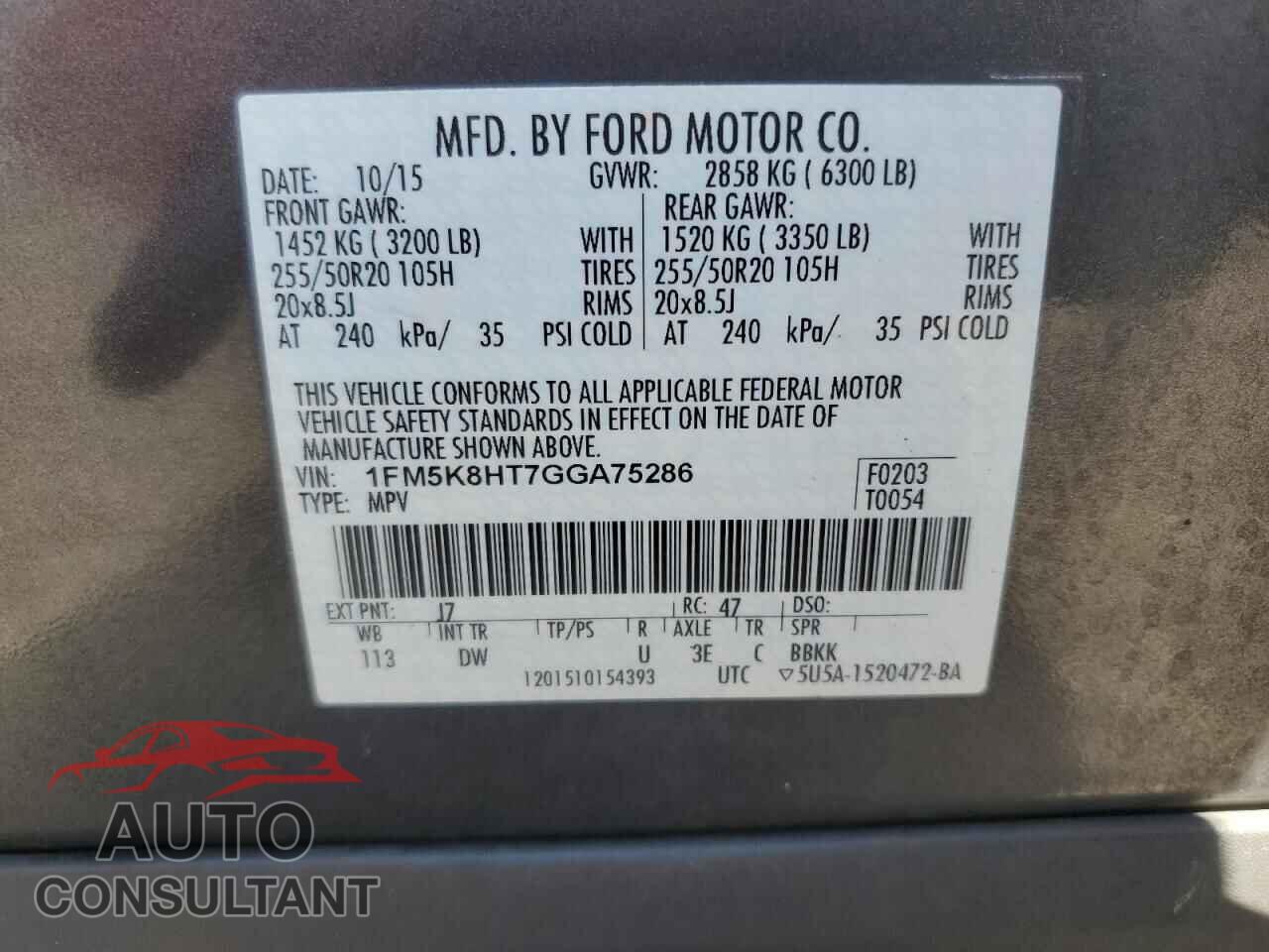FORD EXPLORER 2016 - 1FM5K8HT7GGA75286