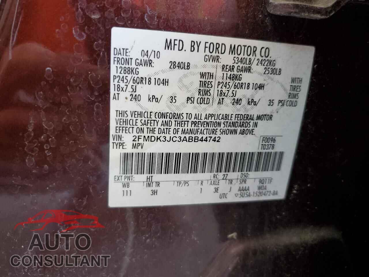 FORD EDGE 2010 - 2FMDK3JC3ABB44742