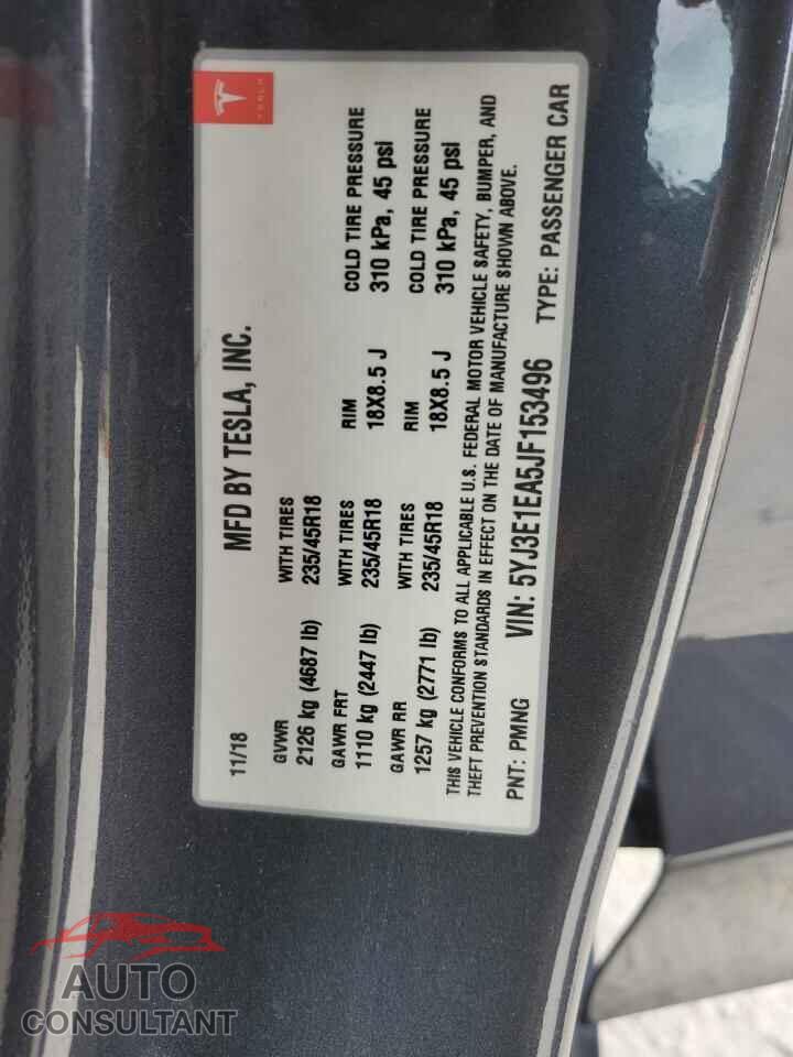 TESLA MODEL 3 2018 - 5YJ3E1EA5JF153496