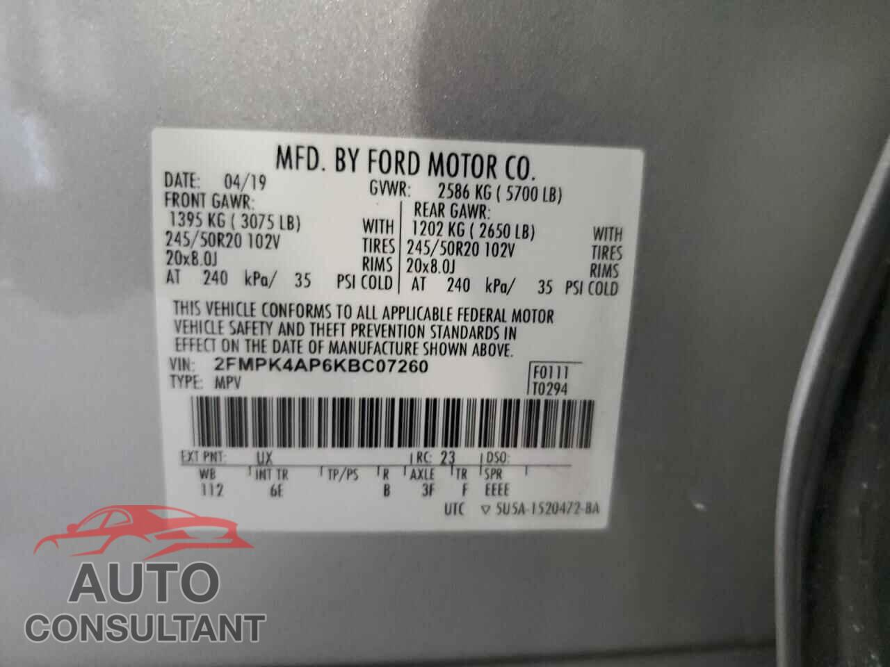 FORD EDGE 2019 - 2FMPK4AP6KBC07260