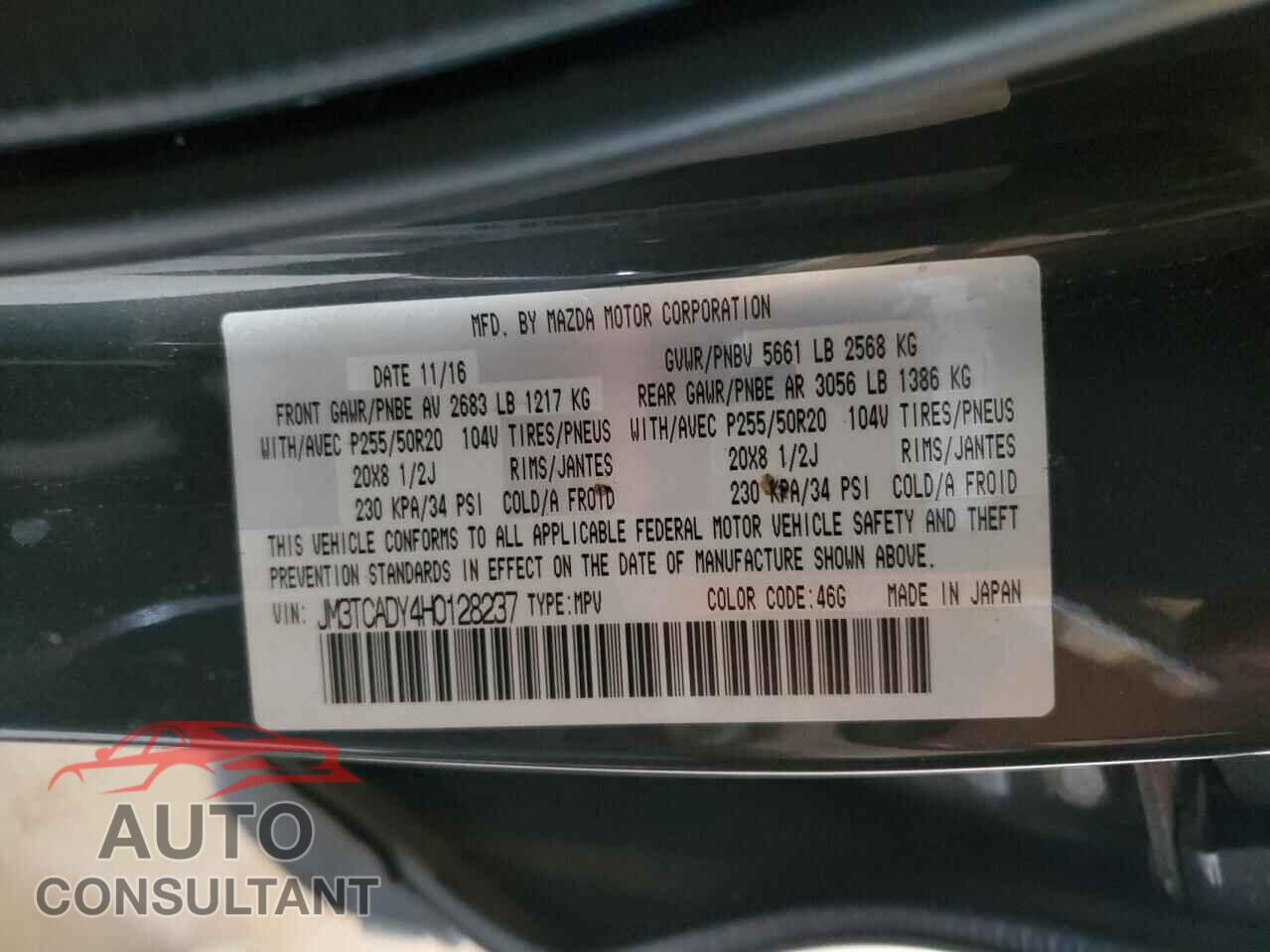 MAZDA CX-9 2017 - JM3TCADY4H0128237